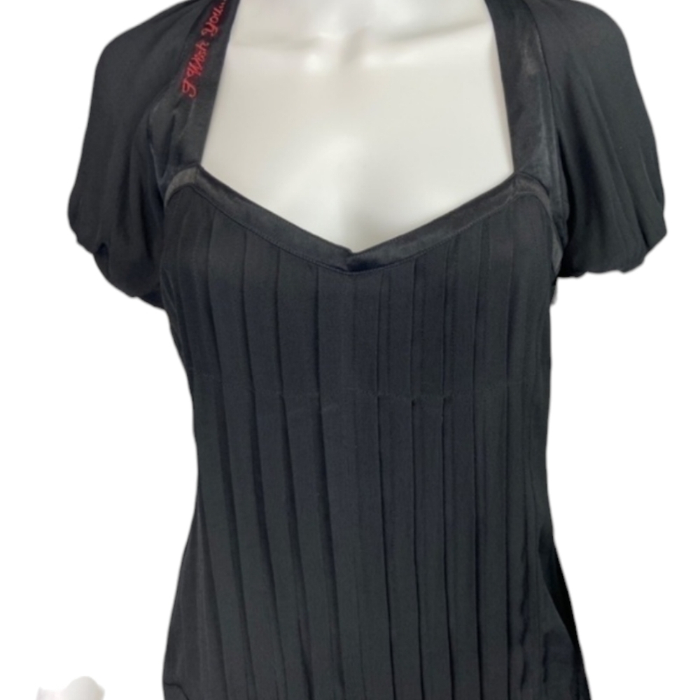 I Wish You Embroidered Black Pleated Midi Dress US Small - Picture 3 of 11